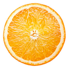 Orange cut fruit. Orang slice top view isolate. Half of orange isolated on white with clipping path.
