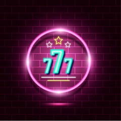 777 violet neon round banner with stars
