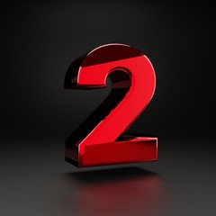 Fototapeta premium Volumetric metal number 2 isolated on black background.