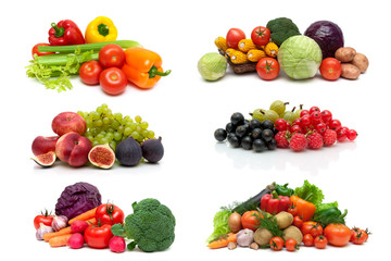 vegetables, fruits and berries on a white background. horizontal photo.