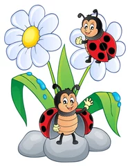 Abwaschbare Fototapete Für Kinder Flower and happy ladybugs theme image 1