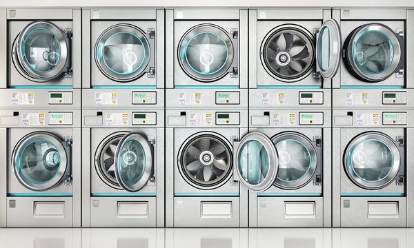 Laundry. Industrial Washing Machine Isolated On The White. 3d Illustration