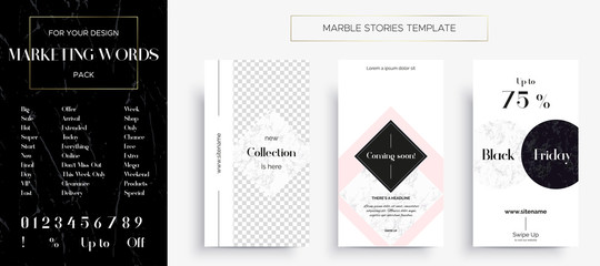 Set of Marble Stories template. Three banners.