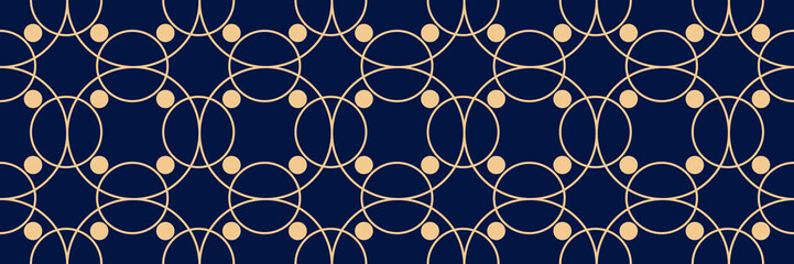 Obraz premium Geometric seamless pattern. Golden design on long dark blue background
