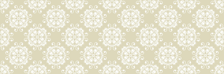 Floral seamless background. White design on long olive green backdrop