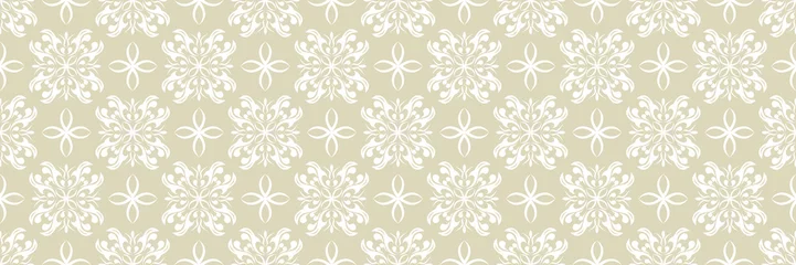 Foto op Plexiglas Floral seamless olive green background. With white flowers pattern © Liudmyla