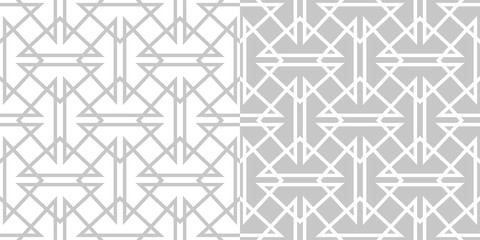 Geometric seamless patterns. Compilation of gray and white triangle designs