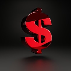 Volumetric metal dollar symbol isolated on black background.