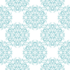 Floral blue seamless pattern on white background. Flowers design