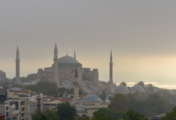 Hagia Sophia and the Bosphorus in the early summer morning mist