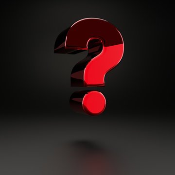 Volumetric metal question mark symbol isolated on black background.