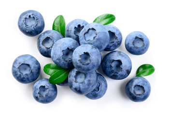Blueberries. Blueberry isolate on white. Top view.