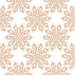 Brown floral seamless pattern on white background