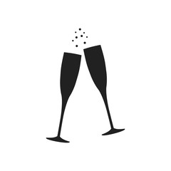 Two clinking sparkling champagne glasses silhouettes. New year celebration party toast. Vector wedding background for invitation. © Kirill