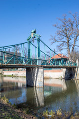 Bridge of lovers in spring on the river Oder, Poland