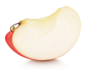 Wedge of red apple fruit without seed isolated on white background. Red apple slice with clipping path. Full depth of field.