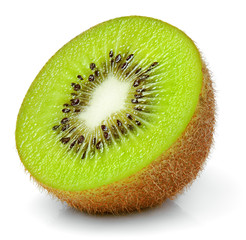 Half ripe kiwi fruit isolated on white background. Full depth of field.