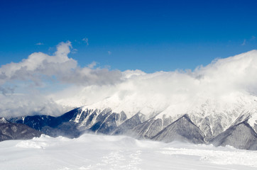 Obraz na płótnie Canvas Amazing view of the Caucasus mountains in the ski resort Krasnaya Polyana Russia