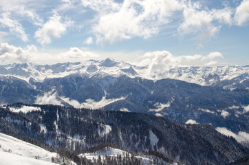 Fototapeta na wymiar Amazing view of the Caucasus mountains in the ski resort Krasnaya Polyana Russia