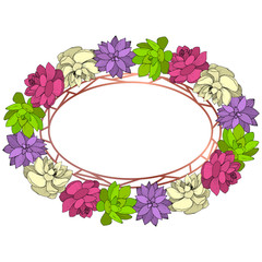 Vector Succulents floral botanical flower. Engraved ink art on white background. Frame border ornament square.