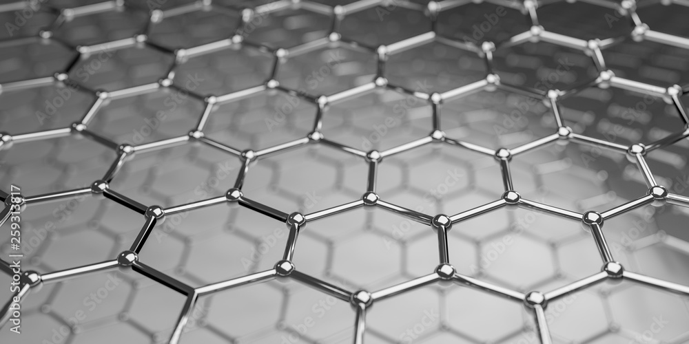 Poster graphene molecular nano technology structure on a background - 3d rendering
