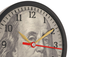 US dollar clock isolated on white background. 3D illustration.