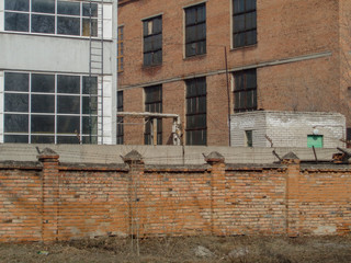 Old industrial buildings. Architectural background. Ust-Kamenogorsk (Kazakhstan)