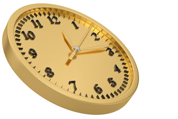 Gold clock isolated on white background. 3D illustration.