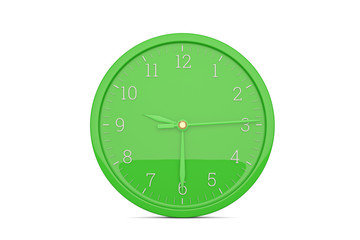 Big green clock isolated on white background. 3D illustration.