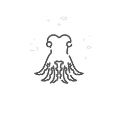 Octopus Vector Line Icon, Symbol, Pictogram, Sign. Light Abstract Geometric Background. Editable Stroke