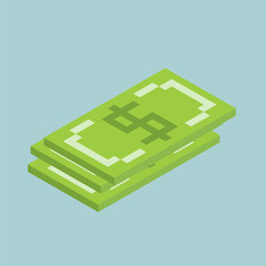 Dollars, bucks sign cubes form, isometric US currency icon illustration