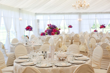 Beautifulrestaurant prepared for wedding