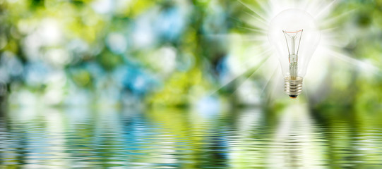 image of a burning light bulb above the water