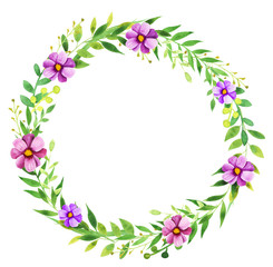 Watercolor floral wreath on white