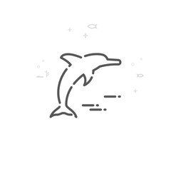 Jumping Dolphin Vector Line Icon, Symbol, Pictogram, Sign. Light Abstract Geometric Background. Editable Stroke