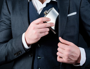 alcohol abuse of man has bad addiction. bachelor and single. businessman in suit. concept of...