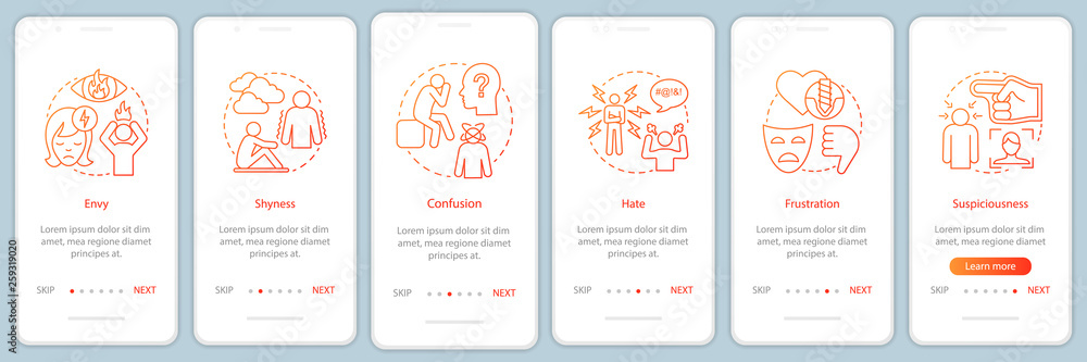 Poster hard feelings onboarding mobile app page screen with linear concepts