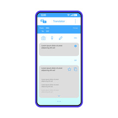 Online translator smartphone app interface vector template