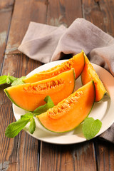melon slices and mint