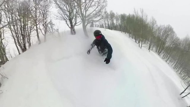 Snowboarding Selfie In Fresh Deep Powder Snow Face Shot In The Trees 360