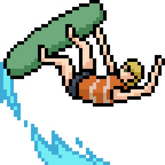 Obraz premium vector pixel art surfboard play