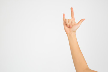 hand with index finger isolated on white background showing a rock sign