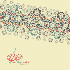 Arabic arabesque design greeting card for Ramadan Kareem, Ed Mubarak and other users Islamic event. Background vector illustration