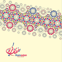 Arabic arabesque design greeting card for Ramadan Kareem, Ed Mubarak and other users Islamic event. Background vector illustration