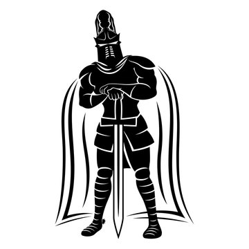 Knight with sword sign on a white background.