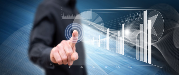 Man touching a financial analysis concept