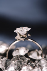 selective focus of engagement ring with shiny diamond