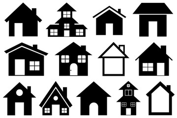 Set of different houses isolated on white