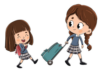 Niñas camino del colegio