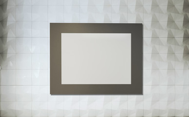 Empty interior with white and brown walls. Bathroom.. 3D rendering. Mockup. Blank paintings.